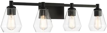 Minka Lavery 5704-66A Clarity Rectangular Backplate with Clear Glass Hexagon Bath Vanity Wall Light, 4-Light 240 Total Watts, 9" H x 32" W, Coal Black