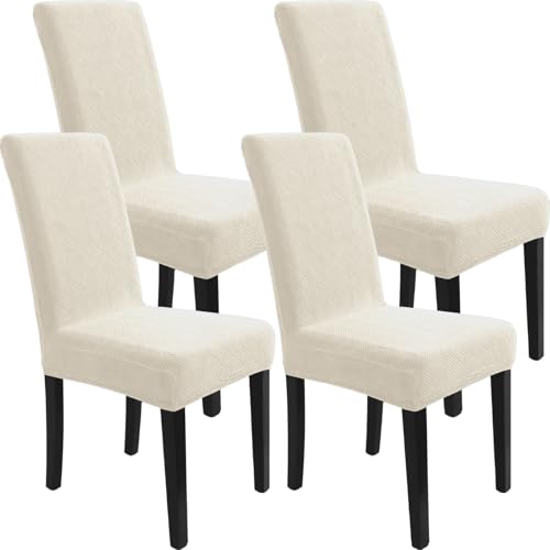 YSTELLAA Funda Sillas Comedor Pack 4, Fundas Sillas Ajustables, Fundas para Sillas Elásticas Modernas, Funda Cubre Protectora Sillas Lavables Desmontables, Universal Funda Silla, Blanco Crema