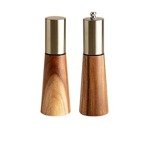 hobbyme 2pcs Kitchen Tools Pepper Kosher Salt Grinder Metal Acacia Wood Pepper Mill Set,Stainless Steel/wood Household Spice Bottle,Hand Grinder,Seasoning Pot,Gold