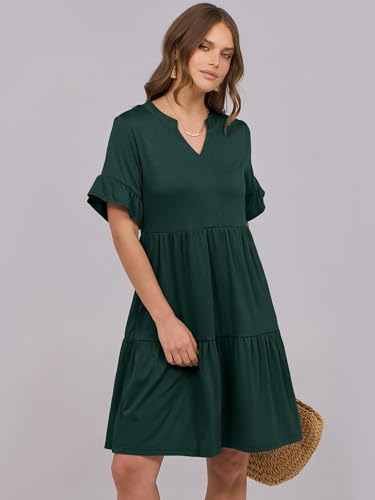 Image of ANRABESS Women's Summer Casual Dress, V-Neck Ruffle Sleeve Tiered Mini Dress, Soft Comfy Fabric with Pockets for All-Day Wear