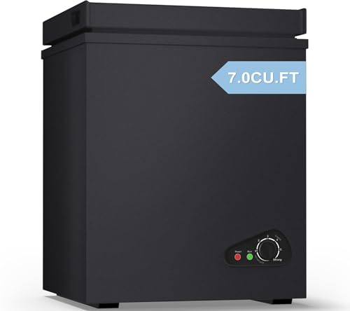 TABU 7.0 Cubic Feet Chest Freezer, Compact Top Opening Deep Freezer with 7 Level Adjustable Thermostat & Removable Basket, Low Noise, Freestanding (Black, 7.0 Cu.Ft.)