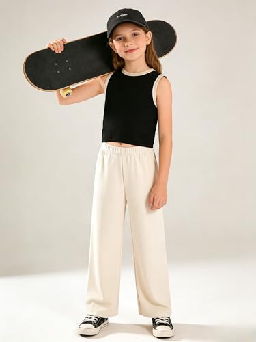 Image of Girl Clothes Solid Color Tank Top Casual Sweatpants 5-10Y Girls' Summer Outfit Set