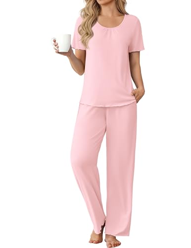 Ekouaer Bamboo Viscose Short-Sleeve Pajama Set