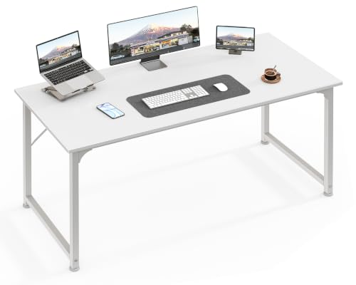 Image of Huuger Computer Desk, 48 Inch Office Desk, Gaming Desk with Storage, Writing Desk Work Desk for Home Office, Study, Modern Simple Desk, Large Legroom, Metal Frame, White