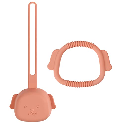 Kitastico Silicone teether Baby Teething Ring Puppy-Shaped BPA-Free(1 Pacifier Holder+1 Baby teether) (Assorted Color)