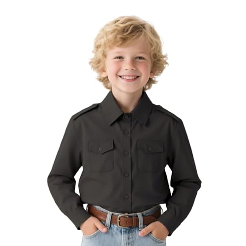 Boys Cowboy Shirt for Toddler Kids Button Down Shirts, Casual Western Tops with Pockets, 2T-18 Years Old