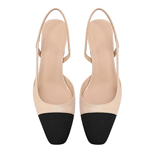 LauraVicci Heeled Slingback Pumps Two Toned Splicing Closed Round Toe Chunky Block Heels Sandals Slip On Office Party Fashion Shoes4
