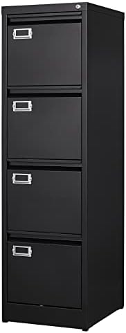 BYNSOE 4 Drawer File Cabinet with Lock Metal Vertical File Cabinet Office Home Vertical File Cabinet for A4 Legal/Letter Size Wide File Cabinet Locked,Assembly Required (Black, 4 Drawers- Vertical)