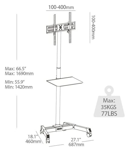 Soporte móvil para TV con altura ajustable y ruedas miniatura 2
