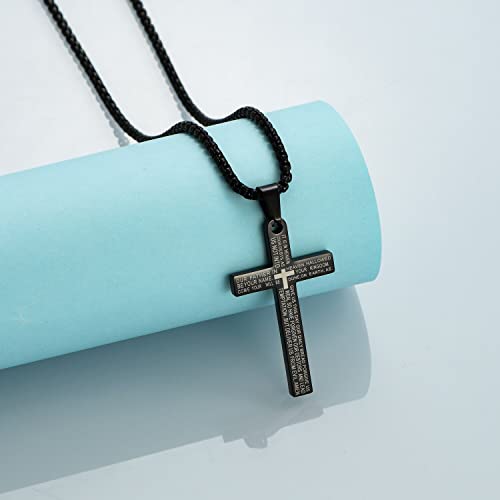 Stainless Steel Lord's Prayer Cross Necklace Chain Pendant