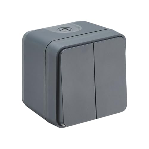 DEBFLEX   Cyklone   Interruptor Conmutador Doble   Interruptor de Pared   Estanco IP55   Interior/Exterior   Instalación en Superficie   Gris Oscuro   75 x 75 x 65 mm