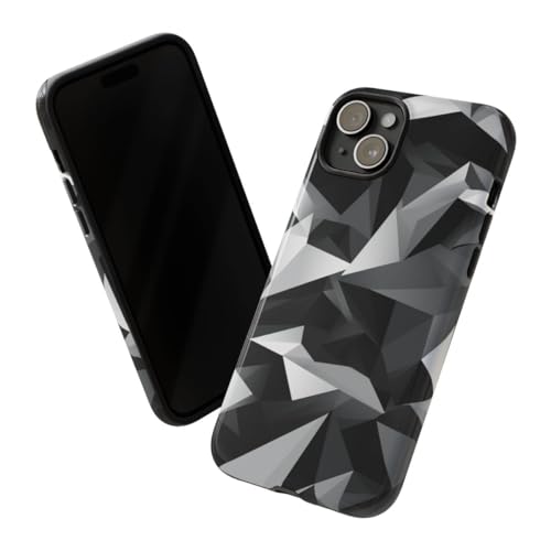 Coque iPhone 15 Plus géométrique - Coque rigide brillante au style abstrait noir - 2
