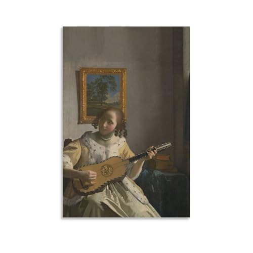 Tableau joueur de guitare Vermeer impression sur toile premium 40x60cm
