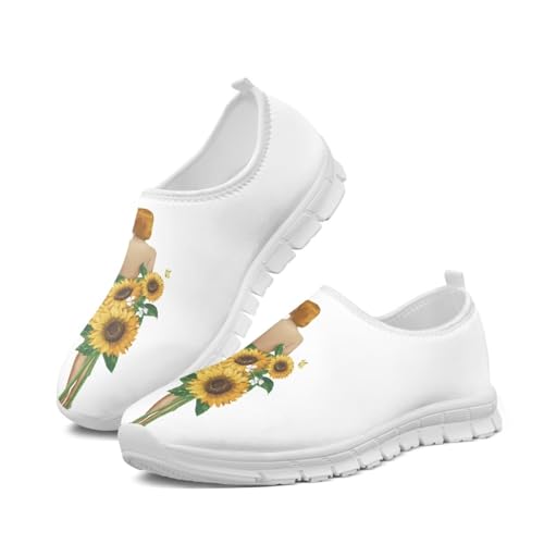 Jeiento Yellow Sunflowers Butterfly Loafers for Women Slip on Casual Walking Shoes