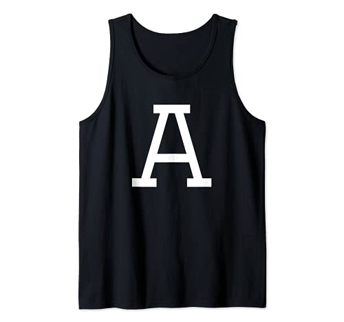 A Letter Alphabet Costume Monogram Varsity Fun Tank Top, Black