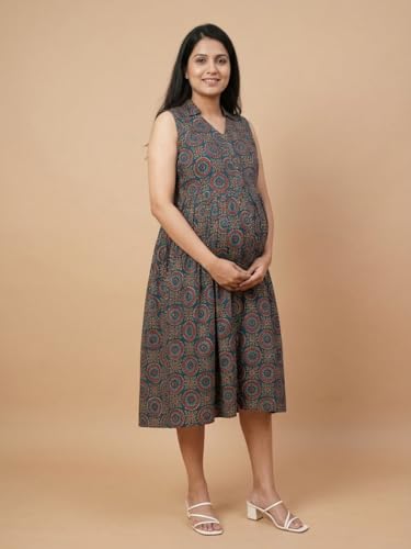 Image of The Mom Store Maternity and Nursing Sleeveless Dress for Women | Casual Dress | Pre and Post Pregnancy Wear | Printed Stylish Dress for New Mom | Trendy Dresses for Women's