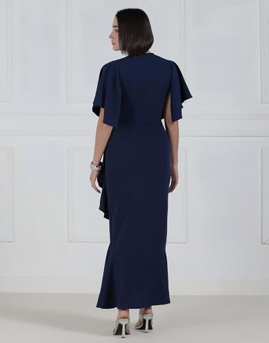 Image of Selvia Wine Flutter Sleeve Bodycon Midi Dress for Women, V-Neck Ruffle Hem Outfit