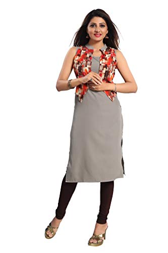 Image of ALC Creations Women's Faux Crepe Straight Kurti(ALC4056GREY Grey XS)
