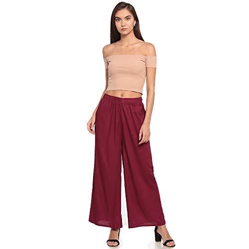 Image of GO COLORS Soft Viscose Basic Palazzo Full Length for Women| Breathable, Mid Rise, Relaxed Fit