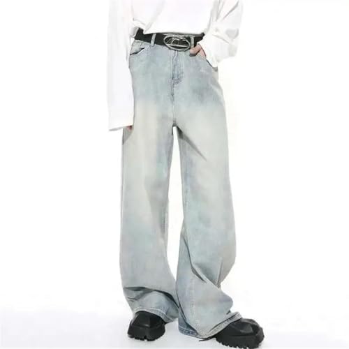 Men's Washed Jeans Korean Worn Out Gradient Color Denim Straight Pants Wide Leg Trousers2