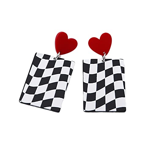 Acrylic Black White Irregular Geometric Striped Checkered Dangle Drop Earrings Minimalist Love Heart Flower Pattern Statement Earrings Jewelry for Women