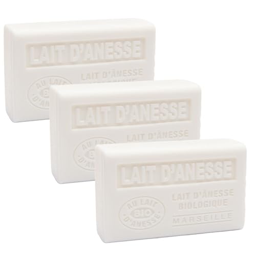 Label Provence Savon de Marseille – französische Seife aus frischer Bio-Eselsmilch – Eselsmilchduft – 125 g Riegel – 3er-Set
