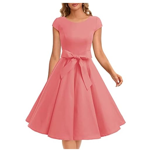 Dressystar Damer vintage 50-talet ärmar prickig enfärgad rockabilly swing klänningar