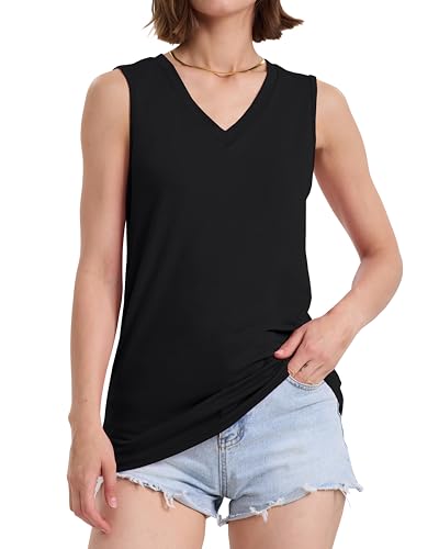 Tank Top for Women V Neck Summer Sleeveless T Shirt Tunic Casual Loose Fit Blouses2
