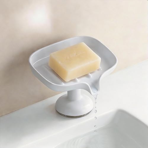 PAVSTINE Porte Savon avec Bac d'égouttemen, Porte Savon Ventouse Puissante, Inclinaison À 15 Degrés, Support Savon Matériau ABS, Porte-Savons pour Salle De...