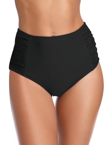 SHEKINI Damen Badeshorts Badeanzug Retro Bauchweg High Waist Schwarz...