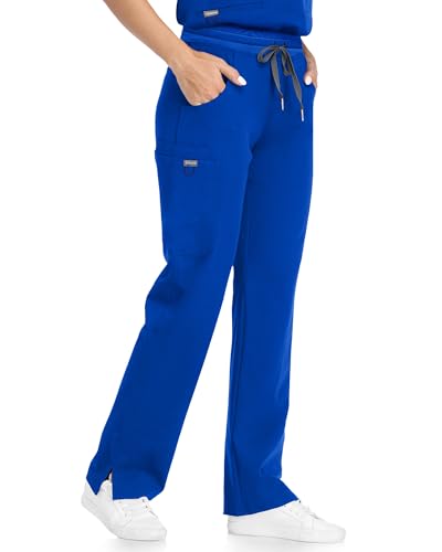 Image of COMENII Scrubs for Women, Knit Yoga Waistband Straight Leg Cargo Pants, Classic Fit Womens Scrubs Pants