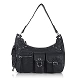 Angel Kiss Hobo Bag for Women Small, Soft Vegan Leather Shoulder Purses and Handbag with Multi-Pocket, Retro Tote Bag Crossbody with Top-Handle and Removable Strap,Black