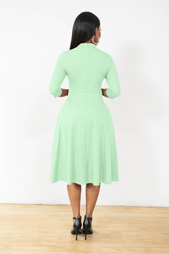 Image of Nmoder Casual Dresses for Women Semi Formal Fit and Flare 3 /4 Sleeve A-line Church Work Dress with Pockets