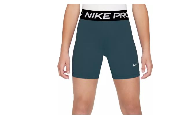 Nike Kids Girl's Pro Boyshorts (Little Kids/Big Kids) (as1, Alpha, s, Regular, White/Black), X-Small, Deep Jungle