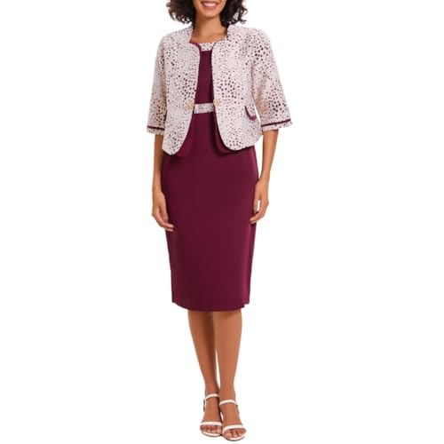 Women's 2 Piece Dress Church Suit with Polka dot embroidery Mother Gifts Special Occasion Wedding Party Formal Evening Dress2