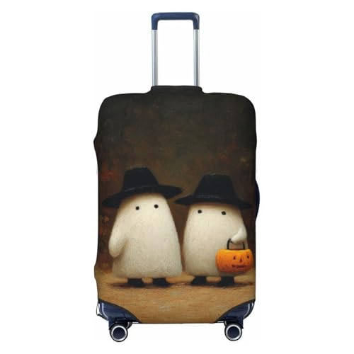 Two Cute White Ghosts In The Woods Elastic Travel Luggage Covers Dustproof Scratch-Resistant Suitcase Protector Fit 22-24 Inch