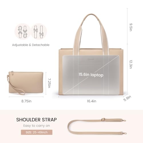 LOVEVOOK Laptop Bag for Women 15.6 Inch Laptop Tote Bag Waterproof Leather Work Bag 2PCs Vintage Computer Briefcase,Office Gifts for Women3