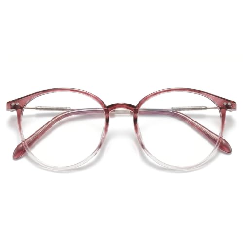 Image of Shiratori Retro Round Blue Light Blocking Glasses for Women Men, Lightweight Metal Temple Eyeglasses