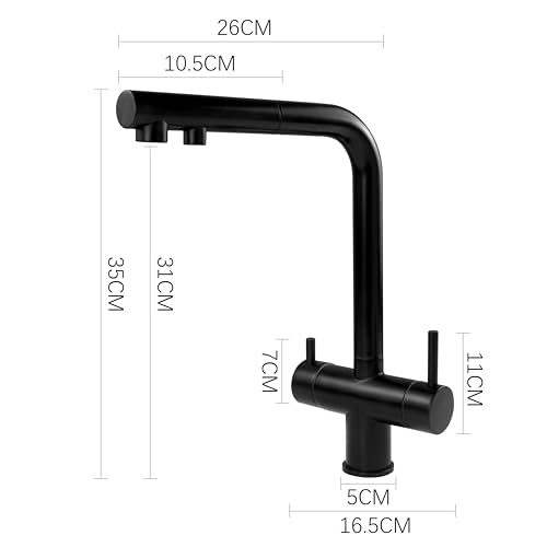 Agteruo 3 Way Kitchen Tap with Pull Out Hose Rotating Faucet 3 Way Water Filter Tap Kitchen Drinking Taps Sink Mixer Brushed Gold