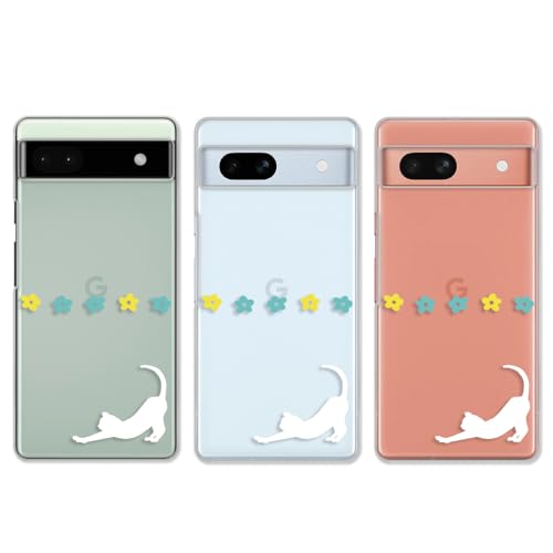 Google Pixel7a ケース カバー Google Pixel7a ケース カバー ポリカーボネート製 スマホケース 透明 プラケース ハードケース プラケース ハードケース 透明 クリア デザイン かわいい シルエット ネコ 猫柄 花柄 [デザイ