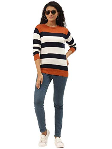 Image of Style Quotient Women's Green Striped Regular Sweaters