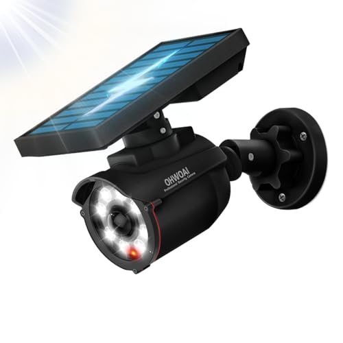 Solar Powered Fake Security Camera Outdoor with Motion Sensor Floodlight,
