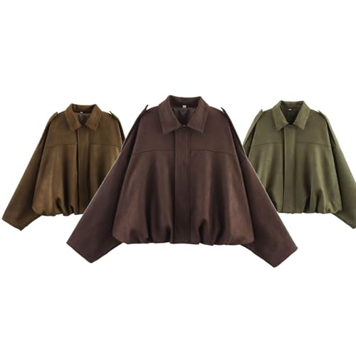 Generisch Suede Jacket Damen Leder Kurze Blouson Lederimitat Motorrad Cord Mode Jacke Bikerjacke