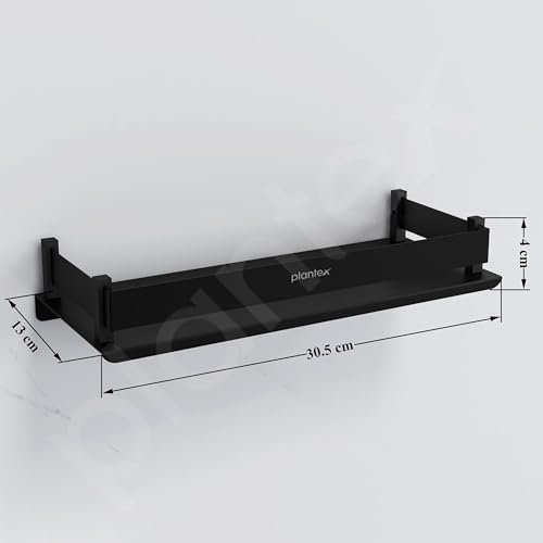 Plantex 1 Shelf Modern Matt Black Stainless Steel Wall Mount Bathroom Shelf/Rack/Storage Organizer - 12x5 inches