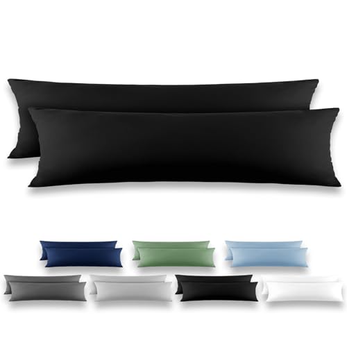 REDKEY Taie de Traversin 40x145 Noir - Lot de 2 Taies d'Oreillers 40 x 145 Carré en Microfibre...