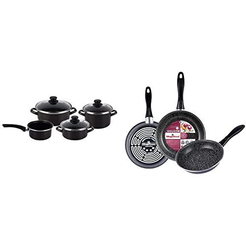 Magefesa Kenia - Batería de Cocina 7 piezas, acero vitrificado exterior negro & K2 Gransasso...
