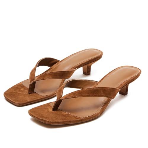Image of Dsevht Kitten Heels for Women Jelly Square Open Toe Sandals Flip Flop Heel Summer Low Heeled Thong Sandals