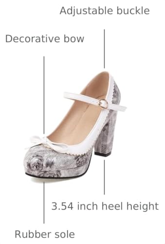 Image of FOREADA Lolita Bow Platform High Heel Women Rockabilly Mary Jane Dress Pump | Boasts soft kawaii retro vintage lolita tea party aesthetic, with block heel ,bow, round toe versatile style for dress wear