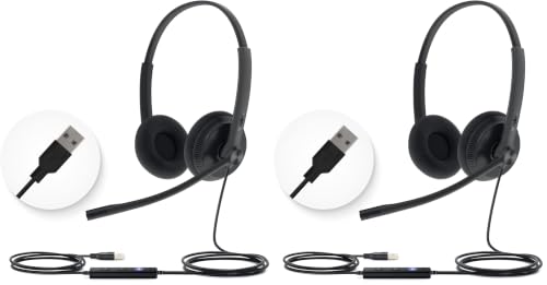 Image of Yealink UH34 USB Headset with Mic,Stereo Wired Headphones with Noise Cancelling Microphone,Professional Work Headset VoIP Phone PC Computer Call Center Office(Ultra Light) (Pack of 2)