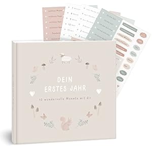 mintkind® Babyalbum „Mein erstes Lebensjahr“ Wald + Sticker Set | Baby Fotoalbum zum Selbstgestalten | Baby Geschenk für Mädchen und Junge | Babybuch zum Eintragen | Baby-Tagebuch ab 0 Monate
